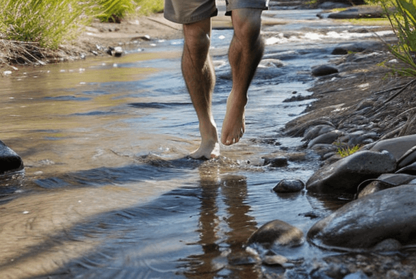 wanderer along stream