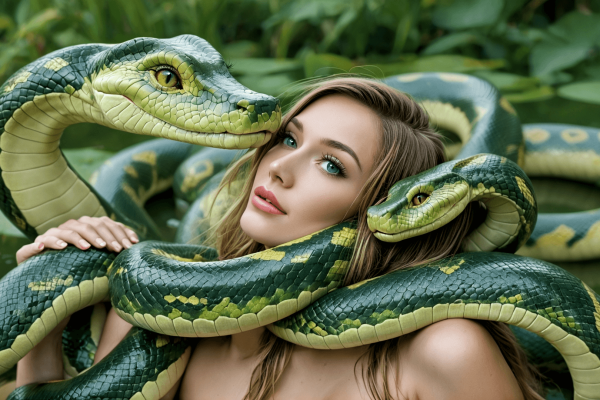 The Enchanting World of Clipart: Beautiful Girls and Majestic Green Snakes