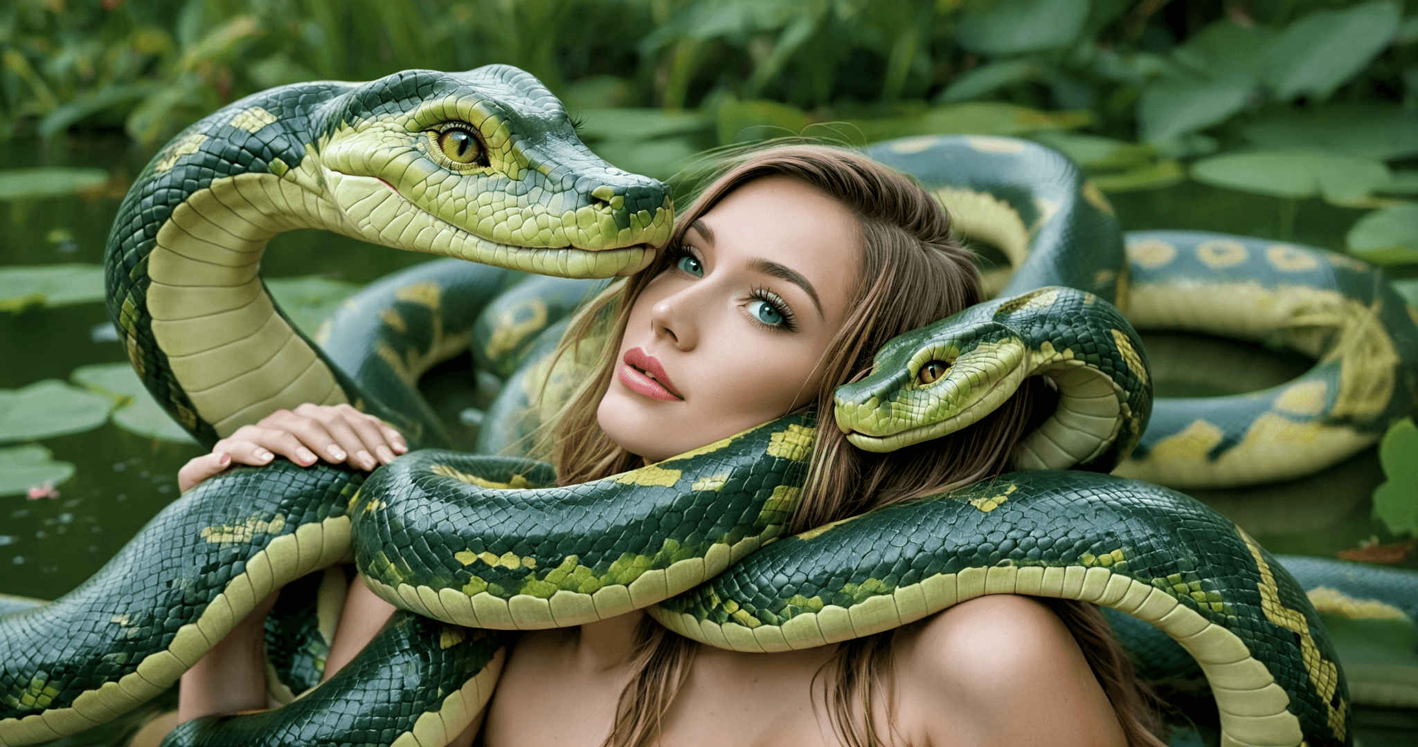 The Enchanting World of Clipart: Beautiful Girls and Majestic Green Snakes